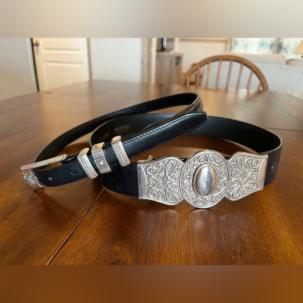 Brighton Black Leather Belts with Silver Details lot of 2